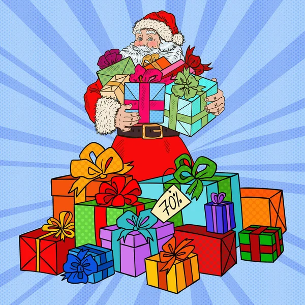 Pop Art Babbo Natale con regali di Natale. Illustrazione vettoriale — Vettoriale Stock