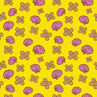 Moda kesintisiz çizgi stilini ve arka plan beyin tıbbi yama. Vektör Retro desen