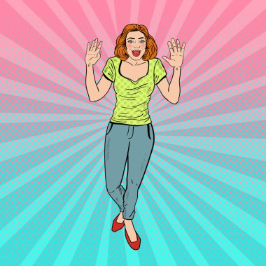 Pop Art kadın komik konuşma balonu ile hayran. Vektör çizim