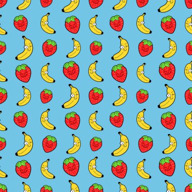 Komik muz ve çilek meyve sorunsuz vektör arka plan