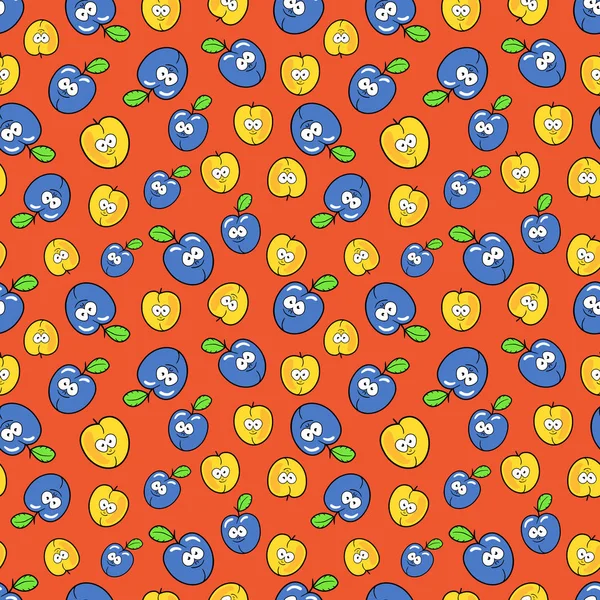 Fondo de vectores sin costuras de frutas con ciruelas y albaricoques divertidos — Vector de stock