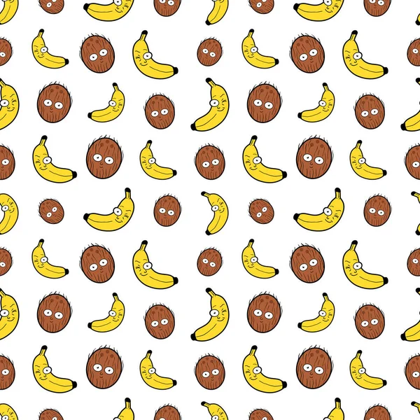 Komik muz ve hindistancevizi meyve sorunsuz vektör arka plan