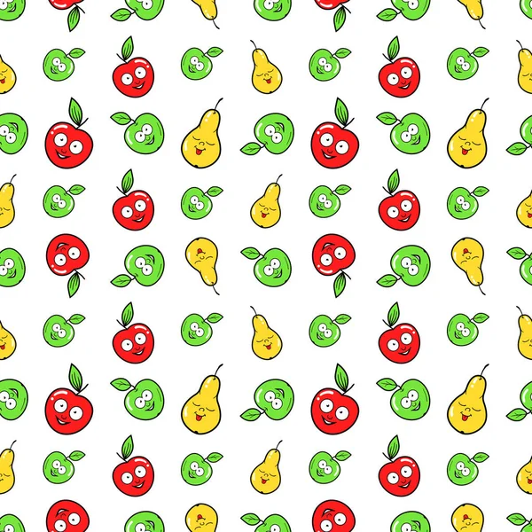 Frutas sem costura Vector fundo com maçãs e peras engraçadas — Vetor de Stock