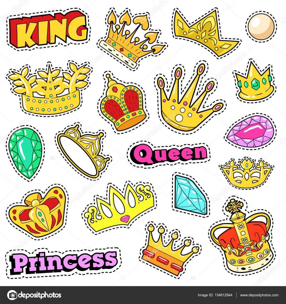 Crowns Golden Decorative Elements for Scrapbook, Stickers, Patches