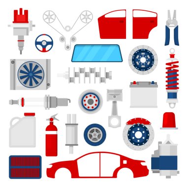 Araba parçaları Oto Servisi onarım Icons Set. Vektör çizim