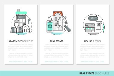 Real Estate Business Brochure Template with Thin Line Vector Icons clipart