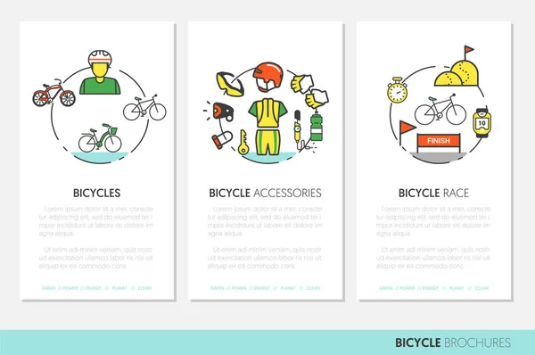 Modelo de folheto de negócios de bicicleta e bicicleta com ícones de vetores de linha fina — Vetor de Stock