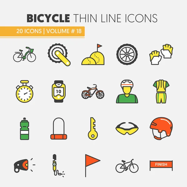 Велосипед і велосипед тонка лінія Векторні іконки Набір з велосипедом і велосипедистом — стоковий вектор