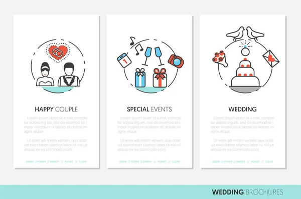 Svatební párty obchodní brožura šablona s tenká linie vektorové ikony — Stockový vektor