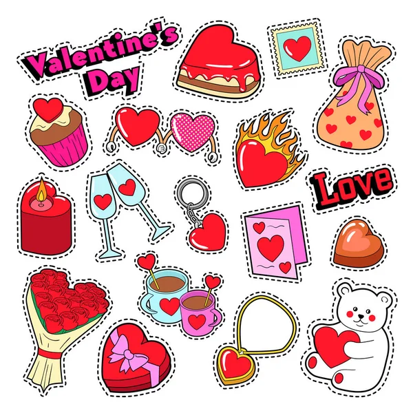 Feliz día de San Valentín Doodle for Scrapbook, Pegatinas, Parches, Insignias. Ilustración vectorial — Archivo Imágenes Vectoriales