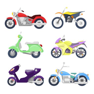 Retro, spor Bisiklet ve Scooter motosiklet simgeler kümesi. Vektör çizim