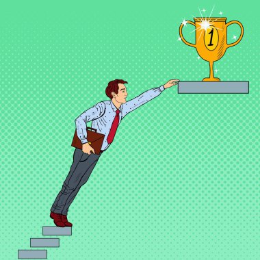 Pop Art işadamı hedefe ulaşmak çalışırken zor. Vektör çizim