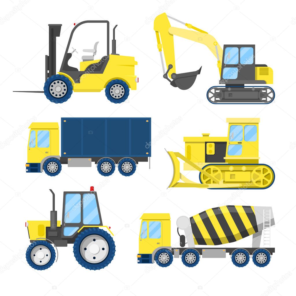 Industrial Construction Transportation with Truck and Tractor. Vector illustration
