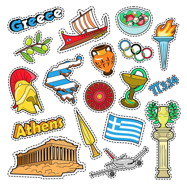 Ελλάδα Ταξίδια στοιχεία με την αρχιτεκτονική και Olimpic στη φωτιά. Διάνυσμα Doodle — Διανυσματικό Αρχείο