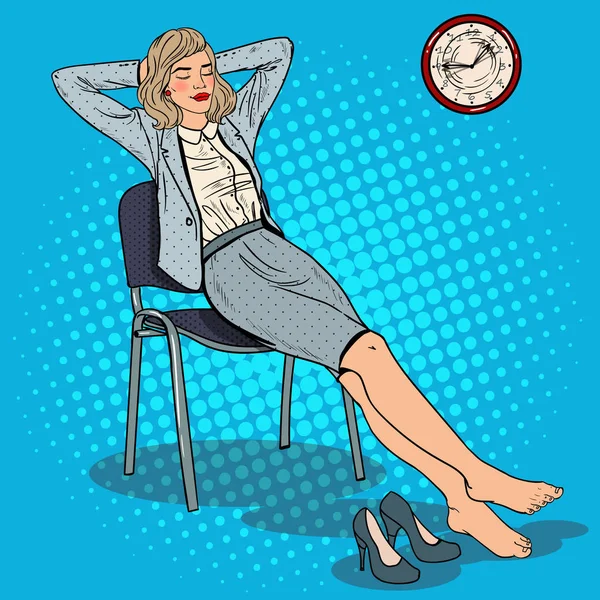 Pop Art stanca donna d'affari Relax sulla sedia. Illustrazione vettoriale — Vettoriale Stock