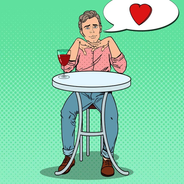 Pop Art Handsome Man in Love with Glass of Wine. Vector illustration — Stock Vector