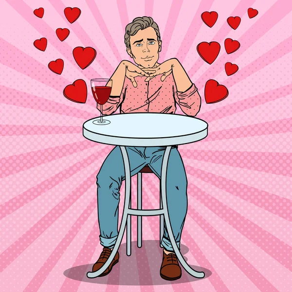 Pop Art Handsome Man in Love with Glass of Wine. Vector illustration — Stock Vector