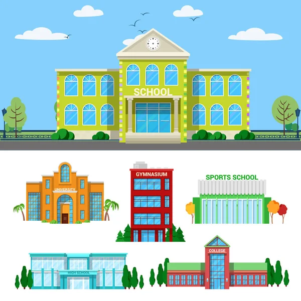 Set di edifici scolastici architettonici. Illustrazione vettoriale — Vettoriale Stock