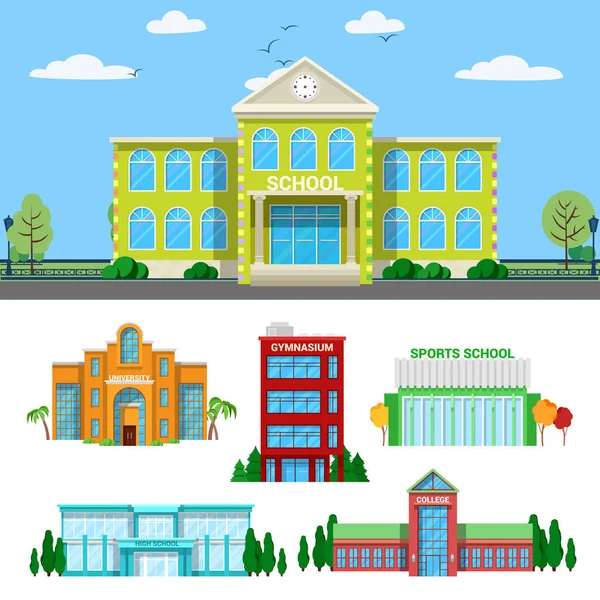 Architectural School Buildings Set (em inglês). Ilustração vetorial — Vetor de Stock