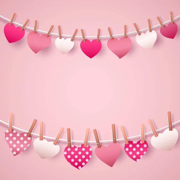 Joyeux modèle de carte de voeux de Saint-Valentin avec guirlande de coeurs. Illustration vectorielle — Image vectorielle