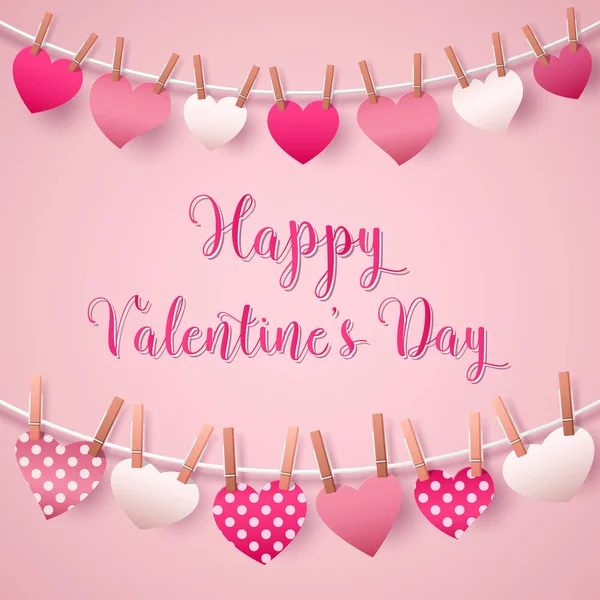 Feliz día de San Valentín Tarjeta de felicitación con guirnalda corazones. Ilustración vectorial — Archivo Imágenes Vectoriales