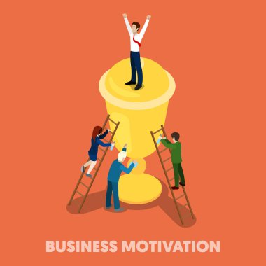 İzometrik iş insanlar motivasyon kavramı. 3D düz illüstrasyon vektör