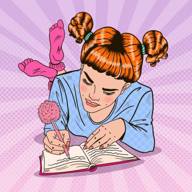 Sanat kız pembe pop çorap yazılı günlüğü olarak. Vektör çizim