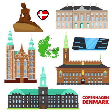 Danimarka Copenhagen seyahat seti mimarisi ve bayrak