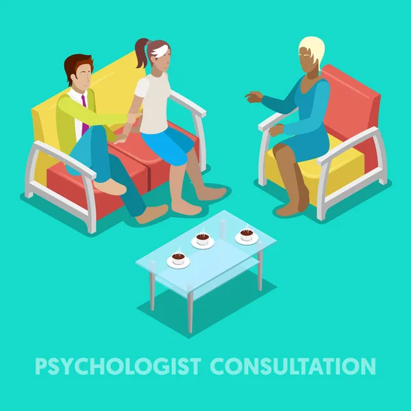 Consultazione psicologica isometrica. Un paio in psicoterapia. Illustrazione piatta vettoriale 3d — Vettoriale Stock
