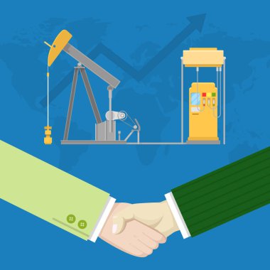 Petrol sanayi üretim ortaklığı ile el sıkışma. Vektör çizim