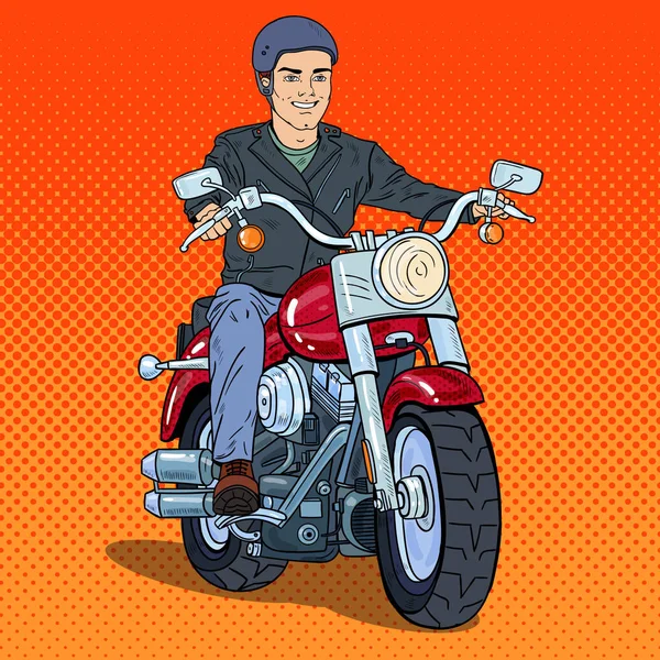 Pop Art człowiek Biker jazda Chopper. Ilustracja wektorowa — Wektor stockowy