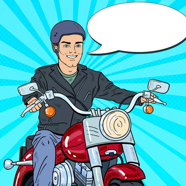 Pop Art Man motociclista montando un helicóptero. Ilustración vectorial — Archivo Imágenes Vectoriales