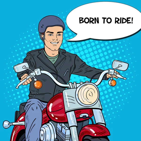 Pop Art Mann Biker auf einem Chopper. Vektorillustration — Stockvektor