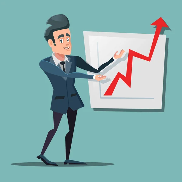 Successful Businessman Pointing on Growth Chart. Business Planning. Vector illustration — Stock Vector