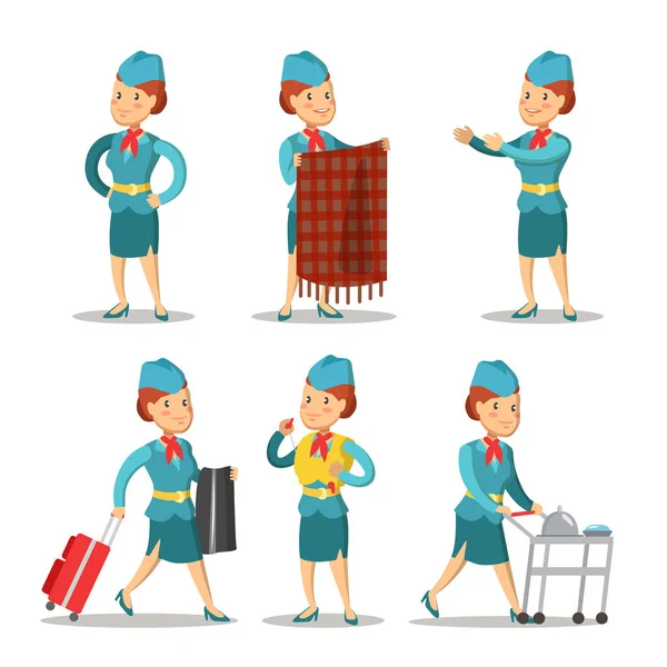 Stewardess rajzfilm egységes. Légi utaskísérő. Vektoros illusztráció — Stock Vector