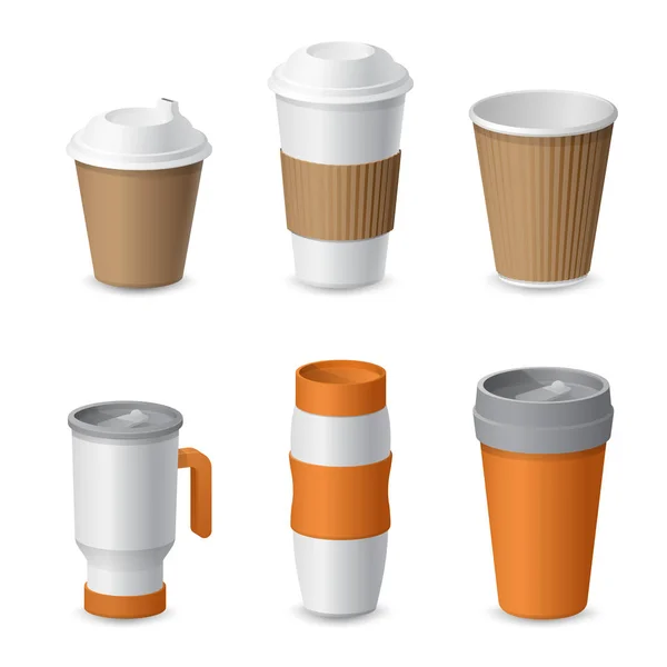 コーヒー カップとマグカップ テンプレートのモックアップ ブランドします。現実的なベクトル図 — ストックベクタ
