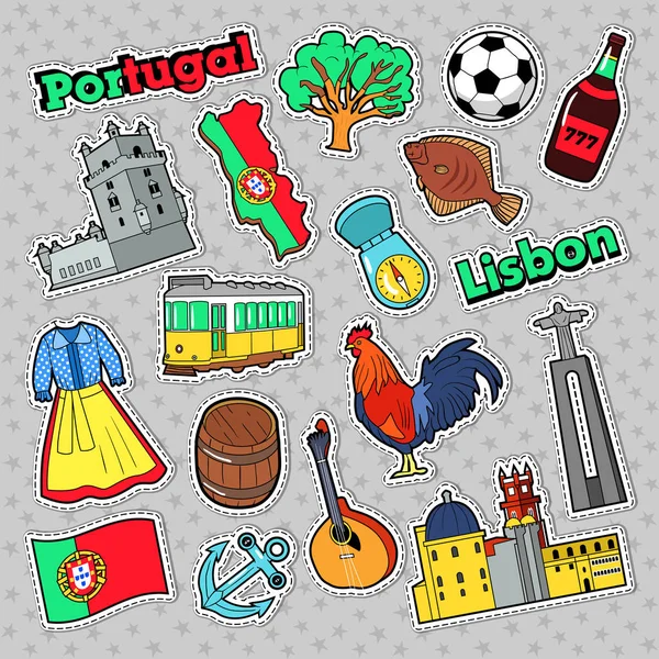Portugal resa element med arkitekturen för emblem, klistermärken, utskrifter. Vector Doodle — Stock vektor