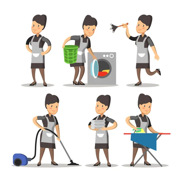 Meid Cartoon in een klassieke Uniform. Schoonmaak Service. Vectorillustratie — Stockvector