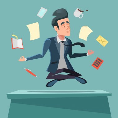 Nirvana Office iş işadamı. Meditasyon adam. Vektör karikatür çizim