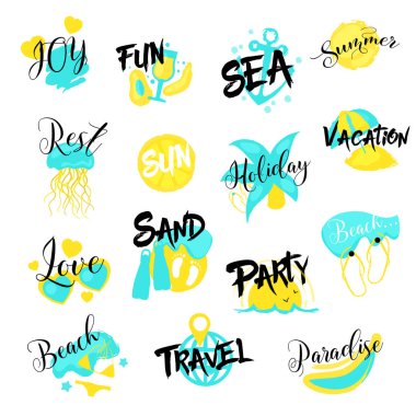 Yaz tatil elle çizilmiş Logo koymak. Deniz tatil. Retro vektör çizim