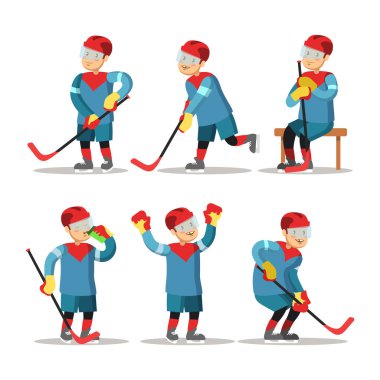 Hokey oyuncu çizgi film. Kış sporları. Vektör karakter çizim