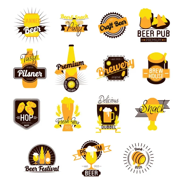 Cerveza artesanal Dibujado a mano Logos. Ilustración vectorial — Vector de stock