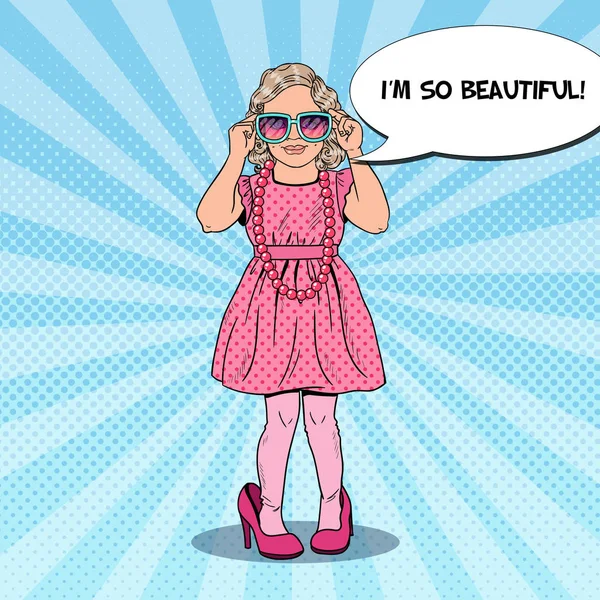 Menina em vestido rosa e sapatos de mães. Modelo de moda. Pop Art Vector ilustração — Vetor de Stock