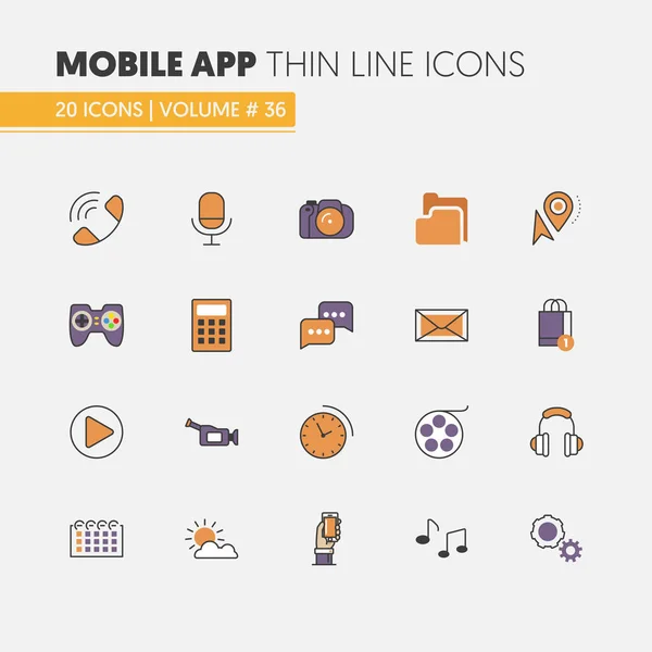 Lineare Dünnlinien-Vektorsymbole für mobile Anwendungen mit Smartphone und mobilen Diensten — Stockvektor