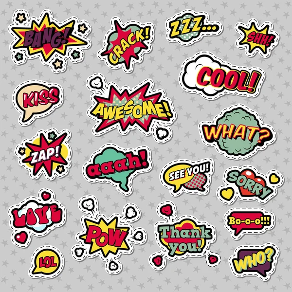 Pop Art Comic Speech Bubbles con espressioni Cool Bang Zap Lol. Sfondo vettoriale retrò — Vettoriale Stock