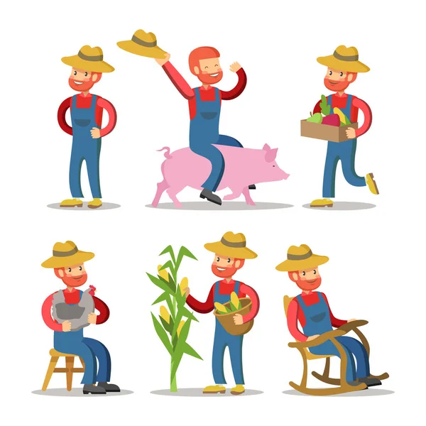 Happy Farmer Cartoon. Un tizio con un cestino di verdure. Illustrazione del carattere vettoriale — Vettoriale Stock