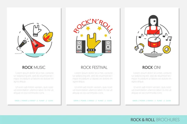 RocknRoll Business Brochure sjabloon met lineaire dunne lijn Vector Icons — Stockvector