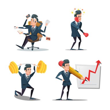 İş yerinde iş adamı. İş planlaması. Vektör karikatür çizim