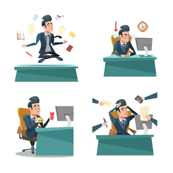 Multitasking zakenman aan het werk. Kantoor leven. Vectorillustratie cartoon — Stockvector