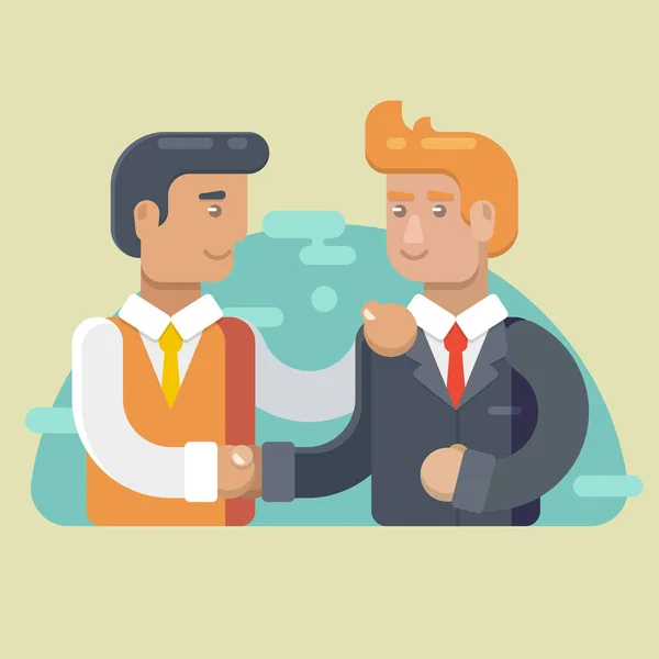 Partenariat d'affaires. Deux hommes d'affaires qui se serrent la main. Illustration vectorielle plate — Image vectorielle